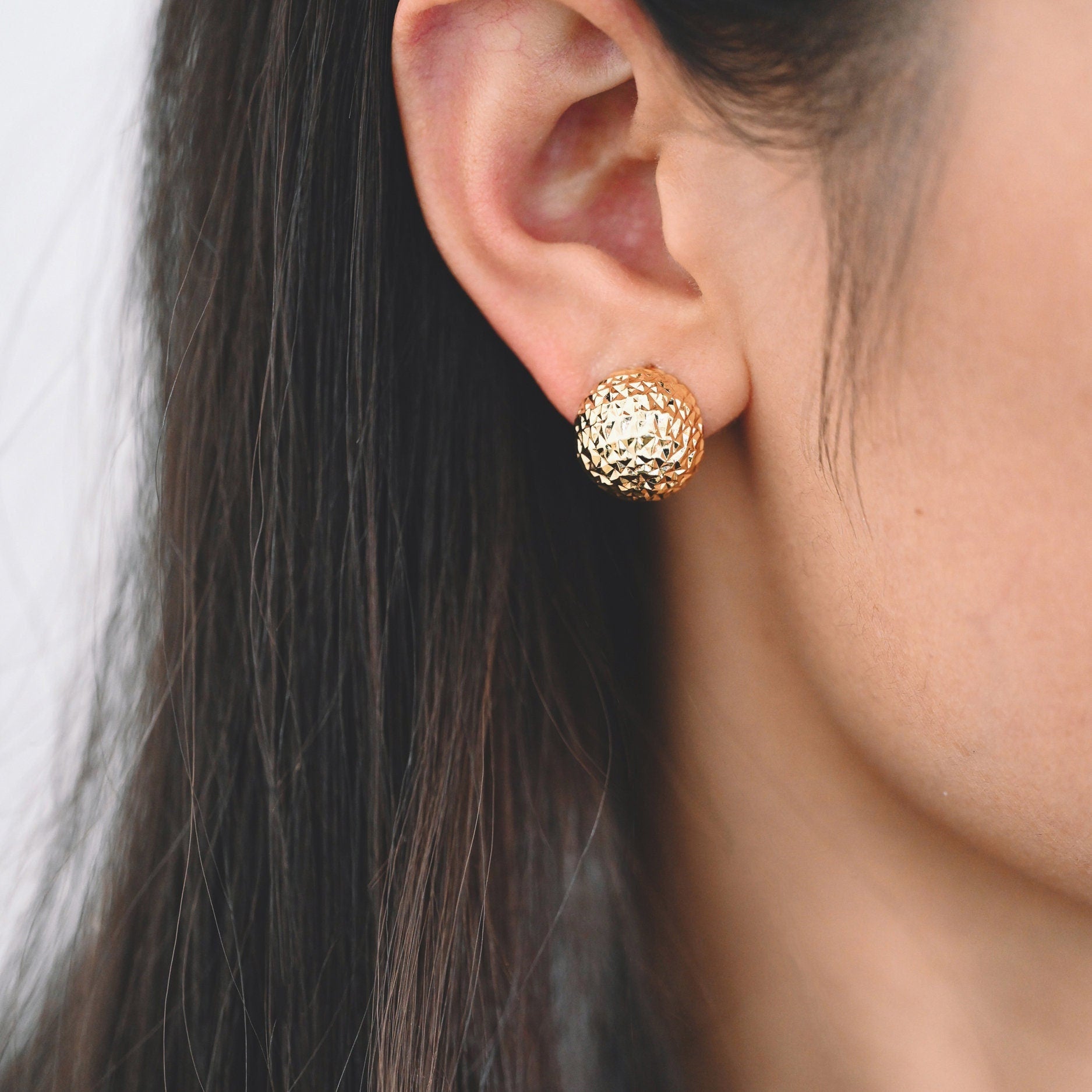 4pcs Gold Ball Ear Posts 14mm, Real Gold plated Brass, Round Earring Studs (GB-3342)